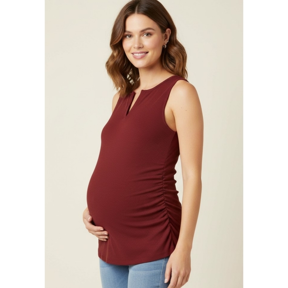Isabel Maternity Ribbed  Henley Tank Red Size XS